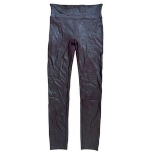 SPANX Faux Leather Leggings Women's Size L Burgundy High Waist Shiny Pants